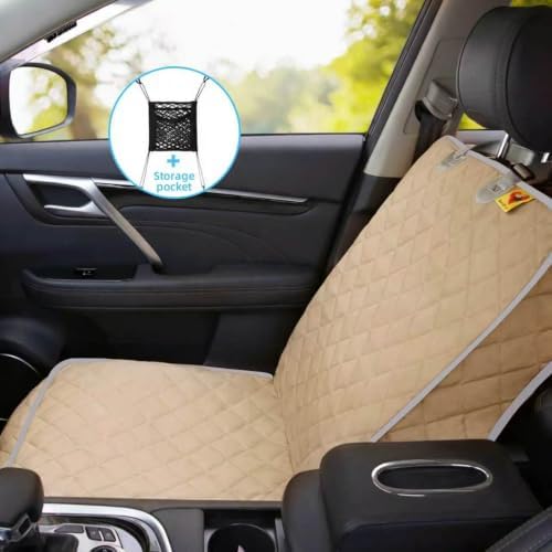 Bark Lover Car Seat Covers Front Seats,Car Seat Protector for Dogs,Scratch-Proof Dog Car Seat Cover,Universal Fit for Cars Trucks SUVs (Warm Beige,1 Pack)