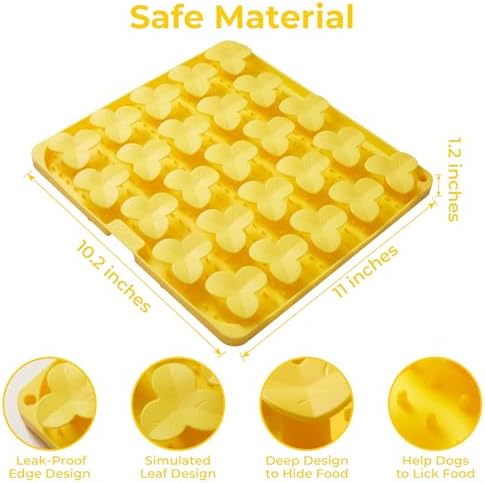 Puzzle Feeder Snuffle Mat for Dogs, Lick Mat to Slow Down Eating, Puzzle Toys for Large and Medium Breed Dogs, Silicone Bowls for Dry, Wet, Raw Food, Yellow