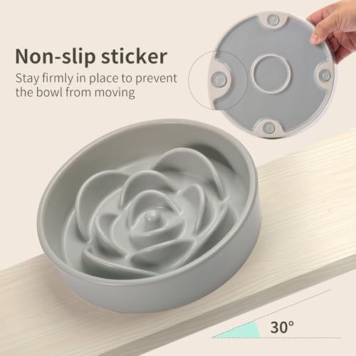 Grey Ceramic Slow Feeder Dog Bowl for Small and Medium Breeds,6.1 in Slow Feeding Bowl,Puzzle Cat Dog Food Bowl for Fast Eater,Maze Dish Puzzle Bowl for Small Dogs and Cats