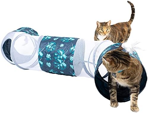 PetFusion KittyCurve Cat Tunnel, 62x10x10” (lwh) | Interactive Cat Toy Feathers, Transparent Sections, Four Entries & Exits | Hide, Play, Peak & Pounce | Great for Small Dogs | 1 Year Warr