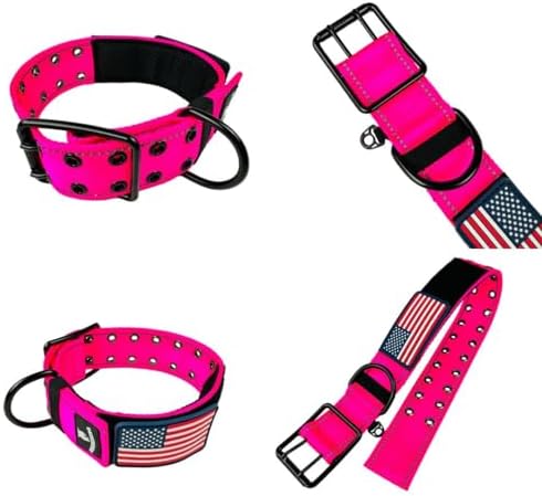Dog Collars for Large Dogs - 2 inch Wide Dog Collar for Large Dogs Personalized Dog Collar with Metal Buckle American Flag Patch Name Plate Padded Dog Collar for Extra Large Dogs Male Female K9