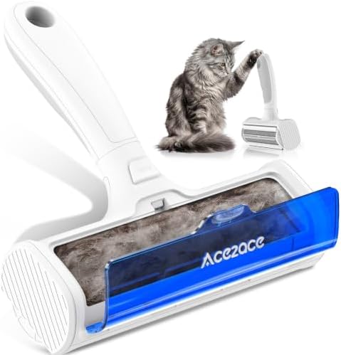 ACE2ACE Pet Hair Remover, Reusable Lint Roller with Translucent Bin, Blue