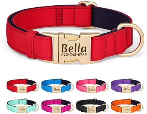 PET ARTIST Colorful Personalized Dog Collars, Breathable Soft, Red,M