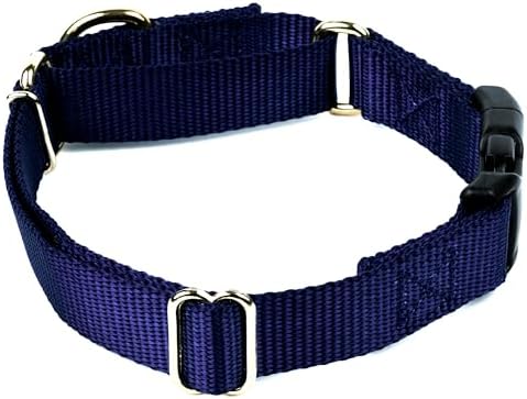 Martingale Dog Collar - Heavy Duty Nylon Adjustable Martingale Dog Collar with Plastic Buckle for Small Medium Large Breeds - 30+ Colors (1 Inch, Medium, Navy Blue)