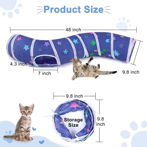 Glittme S-Shape Cat Tunnel, Foldable Cat Tunnels for Indoor Cats