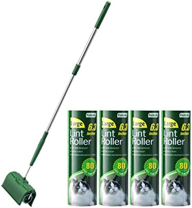 Fedicelly Large Lint Rollers Pet Hair Extra Sticky Floor, Cat Dog Hair Remover Laundry Clothes Carpet Furniture,6.3 inches Wider with 320 Sheets Giant Lint Remover Brush for Couch with Long Handle