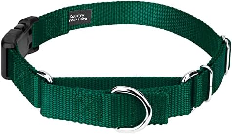 Martingale Dog Collar - Heavy Duty Nylon Adjustable Martingale Dog Collar with Plastic Buckle for Small Medium Large Breeds - 30+ Colors (1 Inch, Medium, Green)