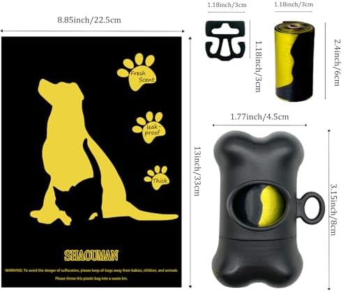 Bone Shaped Dog Poop Bag Dispenser with Leakproof Bags, 135 Count, Black