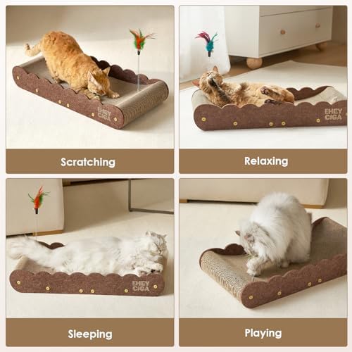 EHEYCIGA 26'' Large Cardboard Cat Scratcher Bed with 2 Cat Teaser Toy