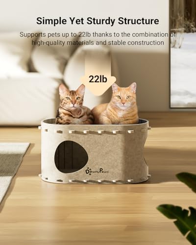 DownyPaws Cat House for Indoor Cats, Peekaboo Cat Bed Cave, Cream