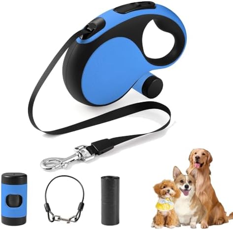 Retractable Dog Leash with Chew Proof Cable,26 ft Durable Dog Leash for Large Medium Dogs up to 110 lbs, 360° untangled, One-Handed Brake. (Blue)