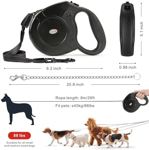 Idepet Heavy Duty Retractable Dog Leash Steel Chain 16ft Pet Leashes