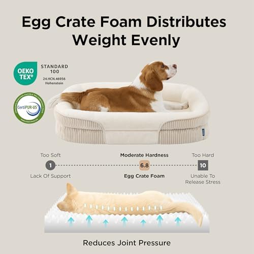 Bedsure 360°Oval Bolster Orthopedic Dog Bed Medium Size Dog,30" Beige