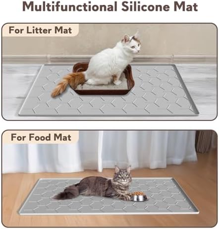 Garoopion Silicone Cat Litter Mat 34×22 inch, Easy to Clean, Gray