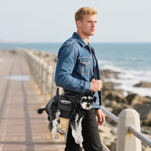 PETCUTE 4-in-1 Dog Carrier Sling,Adjustable Puppy Carriers with Storage Pocket, Hand-Free Dog Sling Carrier for Carry Small Dogs and Cats,Legs Out Pet Travel Safety Harness,Black,L