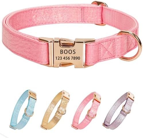 Glare Hot Pink Personalized Dog Collars Leather and Nylon Thicken Design
