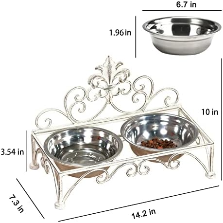 Antique Iron Dog Cat Bowls Elevated, Raised Small Food & Water Dish Bowl