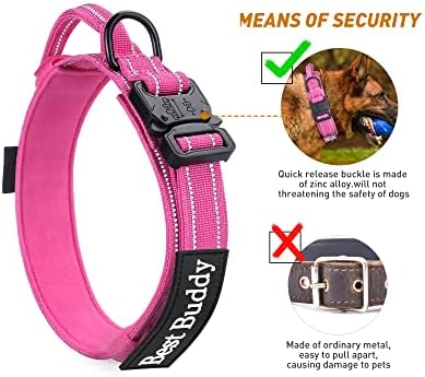 AUBELL Reflective Tactical Heavy Duty Dog Collar with Handle,Pink M
