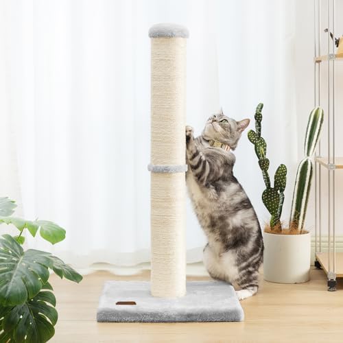 Karolpar 34inch Cat Scratching Post with Natural Sisal Rope 4.3Inch Large Diameter Scratcher Post Tree for Indoor Cats Grey