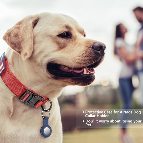 DAGANXI Tactical Dog Collar, Adjustable Military Training Nylon Dog Collar with Control Handle and Heavy Metal Buckle for Medium and Large Dogs, with Patches and Airtags Case (Red-Set, M)