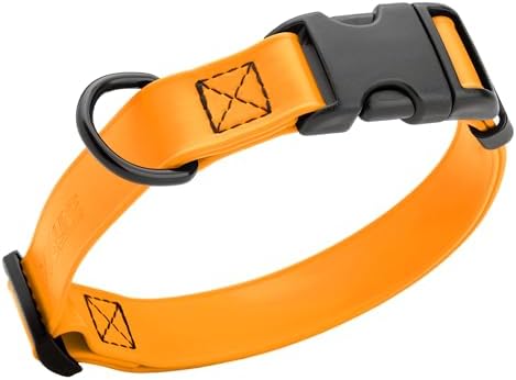 Dogline Biothane Waterproof Dog Collar with Quick Release Buckle Strong Coated Nylon Webbing with Odor- Proof for Easy Care Easy to Clean Fits Small Medium Large Dogs, Tangerine Orange 1" W 15-23" L