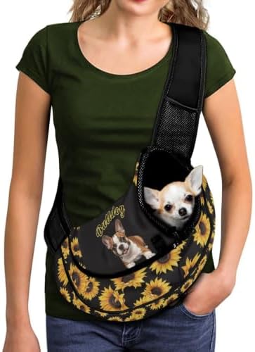 COEQINE Small Dog Carrier Sling Bag for Pets Portable Sunflower Cute Pug