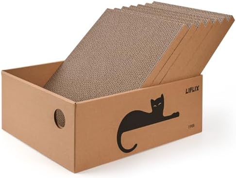 LIFLIX 7PCS Reversible Cat Scratching Pads with Box, 16.5" Lｘ12.6" Wｘ5.9 H Extra Large Cardboard Scratcher with Catnips, Cat Scratch Boxes for Indoor Cats