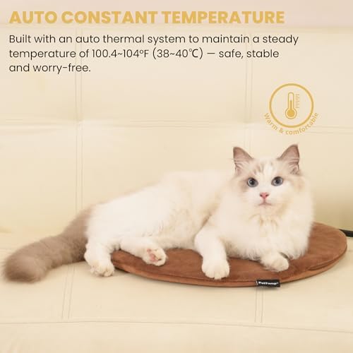 Pet Heating Pad for Cats Dogs Indoor & Sheltered Outdoor Waterproof Heated Cat Bed Heated Dog Bed Chew Resistant Cord Constant Temperature Electric Warming (Brown, R: 16" × 16" × 1.3")