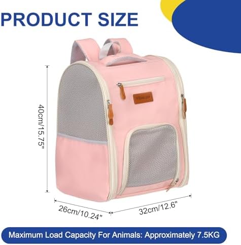Pet Backpack Carrier Pink 12.6" Dogs Cats Travel Bag