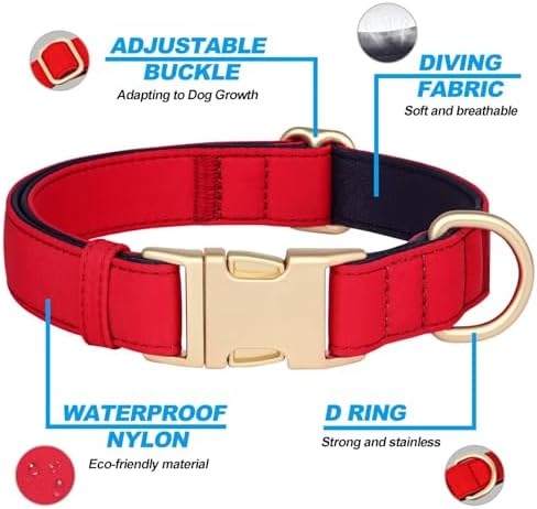 Didog Soft Padded Dog Collar for Medium Dogs, Red, M Neck 14-18"