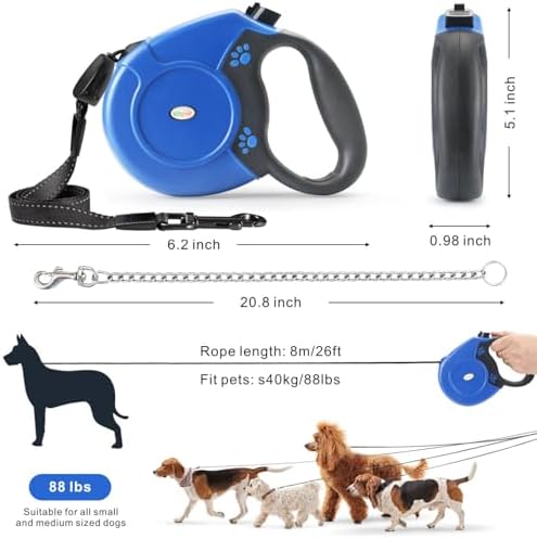 Idepet Heavy Duty Retractable Dog Leash Steel Chain 16ft Pet Leashes