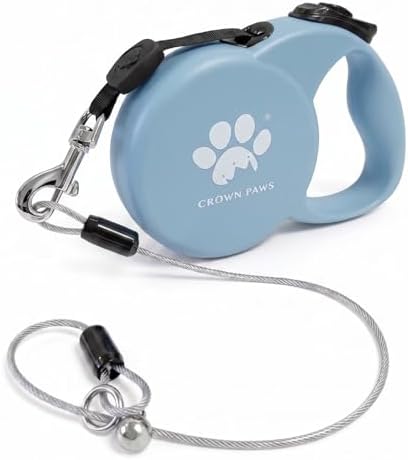 Chew Proof Retractable Dog Leash for Medium Dogs up to 44lbs, 16ft Heavy Duty Dog Lead with Anti-Chewing Steel Wire Rope, Tangle-Free, One-Hand Brake & Lock, Blue M