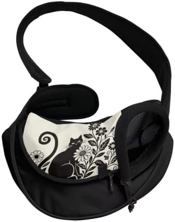 COEQINE Gothic Pet Carrier Sling for Cat Dogs Crossbody Purse,Black Cat