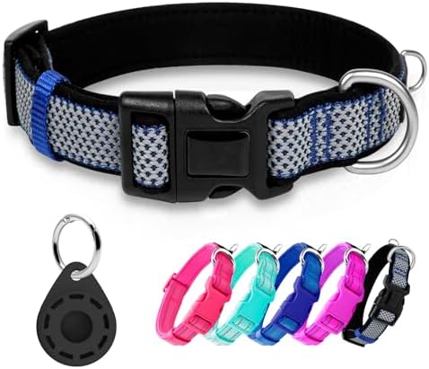 azuza Airtag Dog Collar, Small Dog Collar with Airtag Holder, Dark Blue, S
