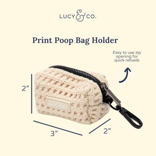 Lucy & Co. Main Squeeze Crochet Dog Poop Bag Holder and Dispenser, Clips to Leash, Water-Repellent Neoprene, Includes Refill Roll