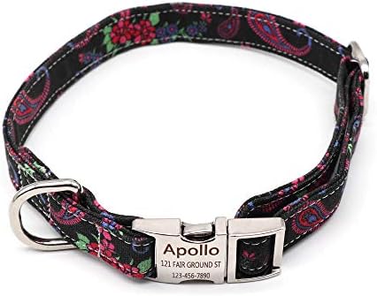 Customized Nylon Dog Collar, Personalized Dog Collar Engraved with Name and Phone Number,Adjustable ID Dog Collar with Quick-Release Buckle (S, Black)