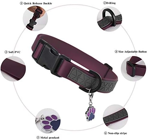 Dog Collar Waterproof Pet Collars,Neck Adjustable Silicone Dog Collar with Strong Coated Webbing and Cute Metal Pendant for Boy Girls Dog Collars S/M/L Sizes