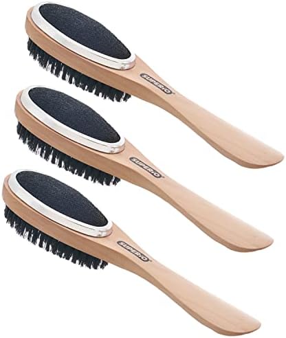 Superio Clothes Brush Garment Brush Pet Hair Remover 3 in 1 Lint Brush, Clothing Brush, and Shoe Horn for Suit, Wool Coat, Sweaters, Shoes, Double Sided Portable Depiller with Wood Handle (3) -Superio
