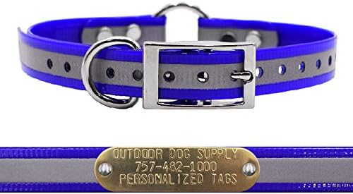 Reflective D & Center Ring Dog Collar w Custom Name Tag 3/4x15, Black