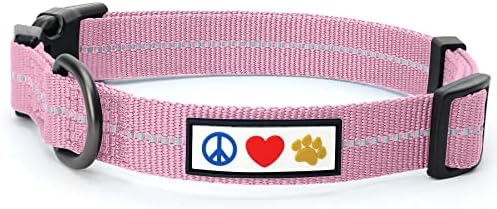 Pawtitas Recycled Dog Collar with Reflective Stitched Puppy Collar Made from Plastic Bottles Collected from Oceans Large Pink Cherry Blossom