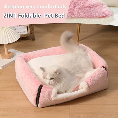 cat Bed cave-cat beds for Indoor Cats,Soft and Comfortable Cute cat Bed，cat House,with Removable Washable Cushioned Pillow,Enclosed pet Bed,Kitty pet hut、Hideaway,Small Large Dog Tent (Pink)