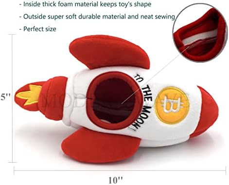 MODERN WAVE - Squeaky Plush Dog Toy Bitcoin Crypto - Interactive Hide and Seek Squirrel Type Puzzle Toy for Dogs, Small - Medium Size (Rocket and Coins)