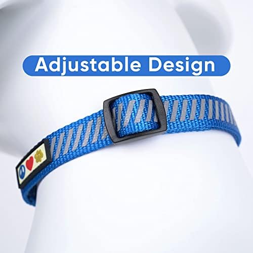 Pawtitas Reflective Dog Collar - Personalized Name & Phone Number Adjustable Nylon Collar for Small Dogs, Puppies, Extra Small Breeds - Blue
