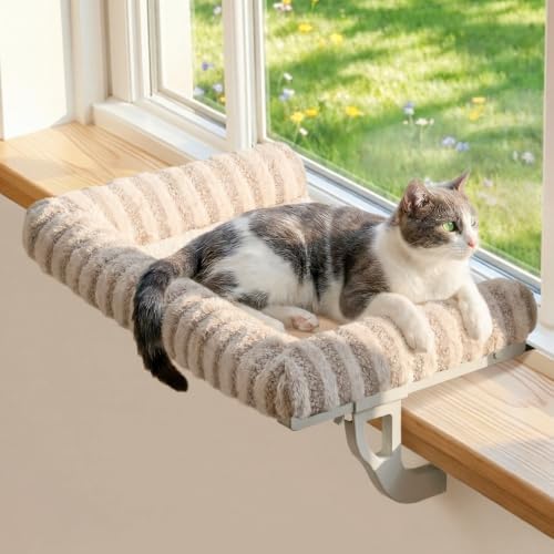 Zakkart Mellow 3-Sided Cat Perch for Windowsill, Dual-Mount (Brown, XL)