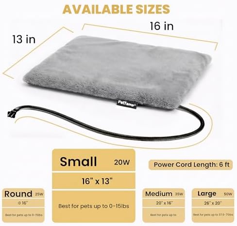 Pet Heating Pad for Cats Dogs Indoor & Sheltered Outdoor Waterproof Heated Cat Bed Heated Dog Bed Chew Resistant Cord Constant Temperature Electric Warming (Grey, S: 16" × 13" × 1.3")