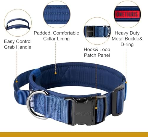OneTigris Heavy Duty Dog Collar for Medium Dogs with Traffic Handle Blue M