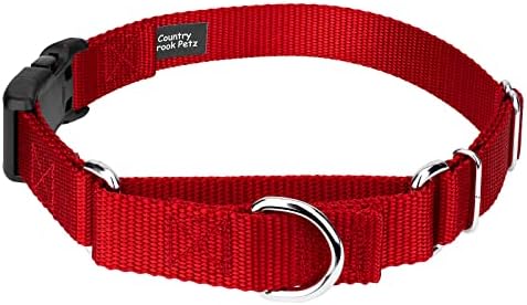 Martingale Dog Collar - Heavy Duty Nylon Adjustable Martingale Dog Collar with Plastic Buckle for Small Medium Large Breeds - 30+ Colors (3/4 Inch, Small, Red)