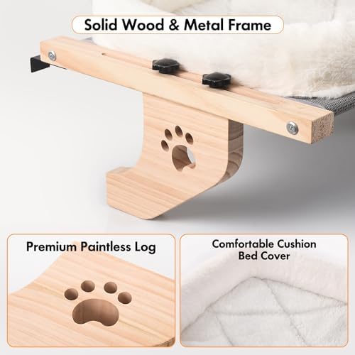 AMOSIJOY Wooden Cat Windowsill Perch with Zipper Cushion Bed, 24.4in