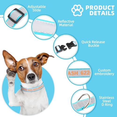 Reflective Personalized Dog Collar, Custom Embroidered Name & Number