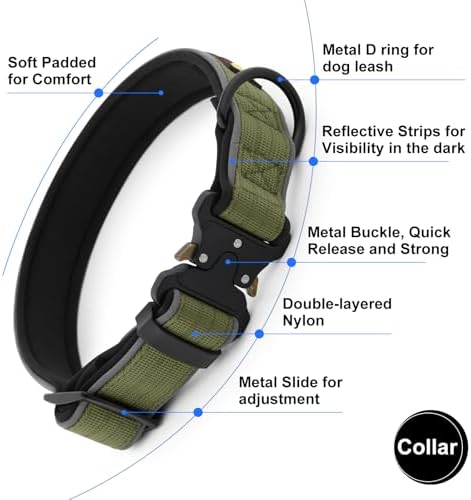 Plutus Pet Tactical Dog Collar, Reflective, for Small Medium Large Dogs